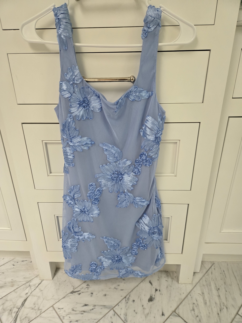Light Blue Floral Bodycon Mini Dress - Picture 3 of 6